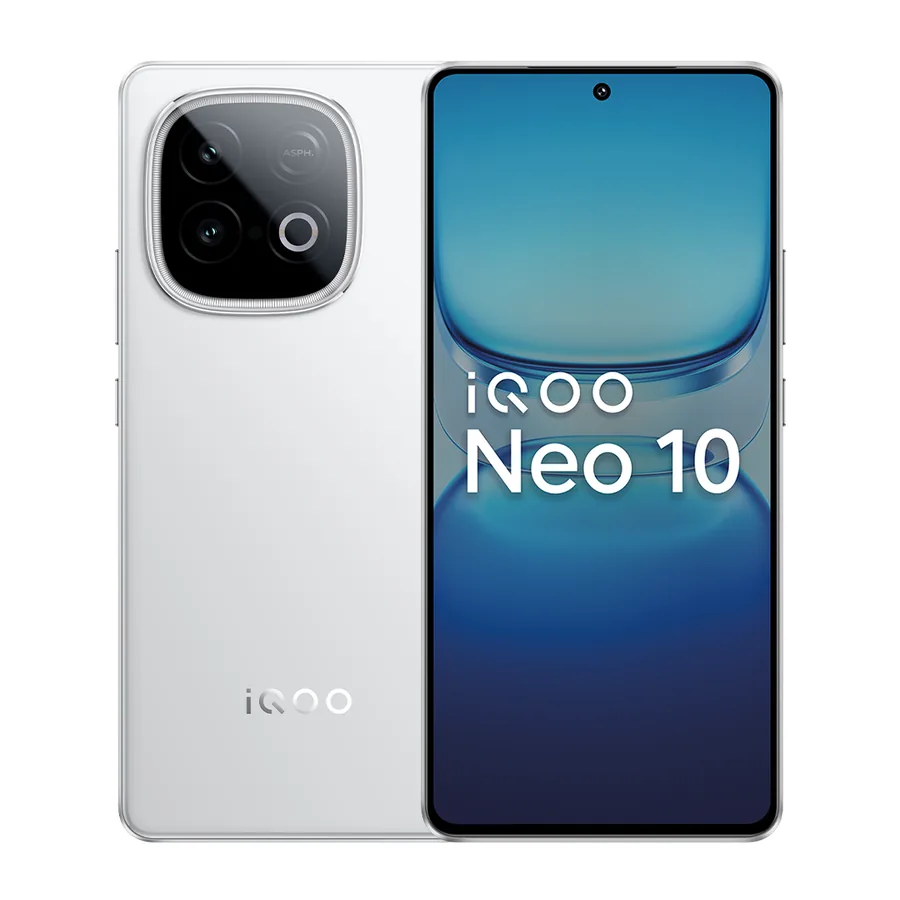 iQOO Neo 10 अल्पाइन व्हाइट फ्रंट और बैक - 50000 से कम कीमत में सर्वश्रेष्ठ परफॉर्मेंस वाला मोबाइल